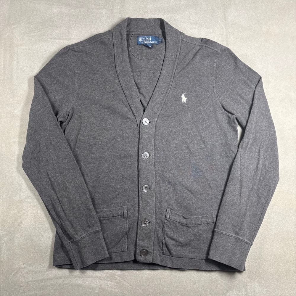 Polo Ralph Lauren Mens Gray Cotton Shawl Collar Cardigan Sweater Vintage Size S